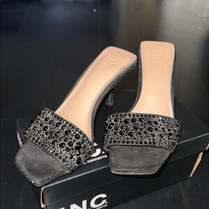 INC International Concepts Black Jeweled Slide Mules